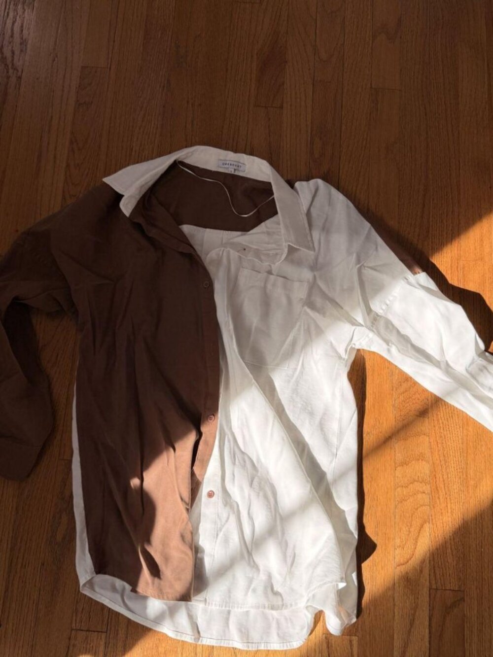 Crescent Brown Cream Colorblock Button Up Shirt